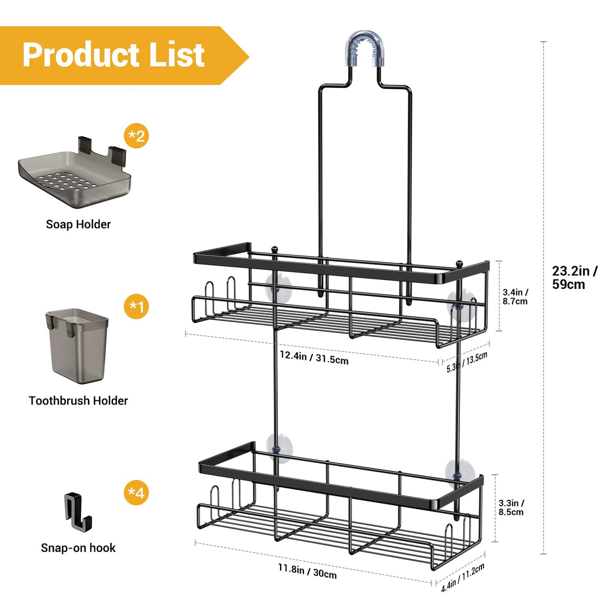 AKTECKE Shower Caddy Hanging Bathroom Organizer: Rustproof Shelf for Inside Shower - No Drilling Racks Over Showerhead - Bath Shelves for Shampoo Soap AKTECKE
