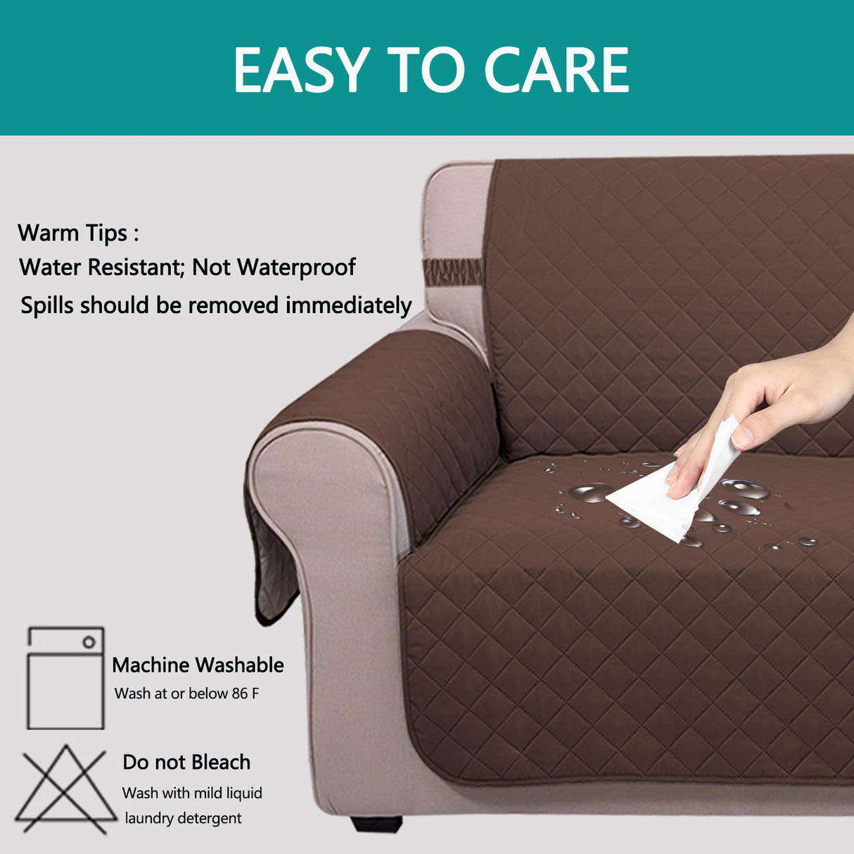 U-NICE HOME Loveseat Sofa Cover Reversible Couch Covers for 2 Cushion Couch for Dogs Furniture Protector Cover with Elastic Straps Water Resistant(Loveseat Small, Coffee/Beige) U-NICE HOME