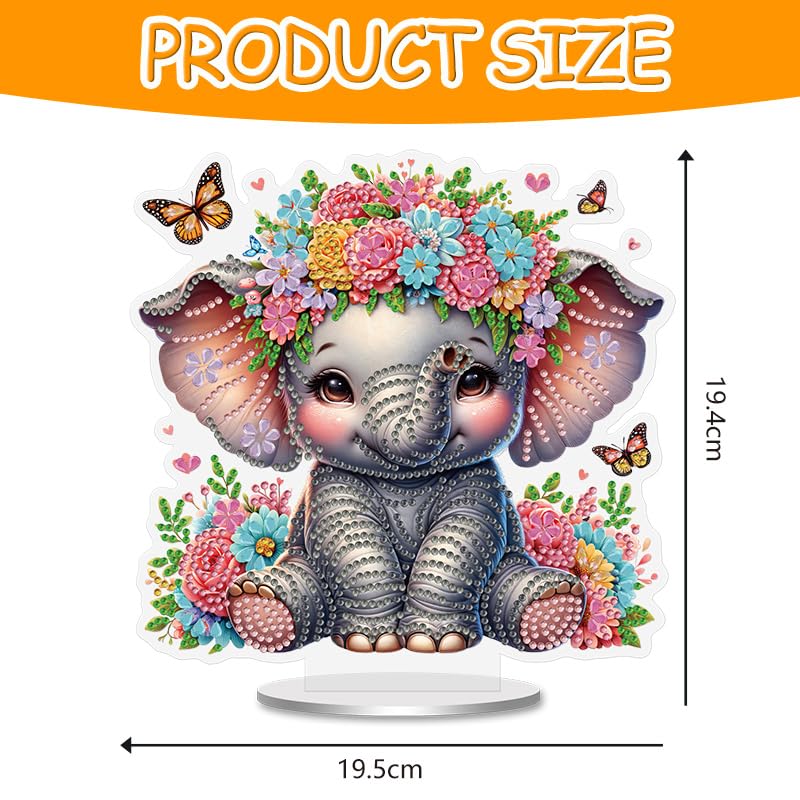 Elephant with Butterflies and Flowers Diamond Painting Desktop Ornament Kit, 5D DIY Acrylic Crystal Special Shaped Tabletop Diamond Art Home Decor for Adult (ZS15) Generic