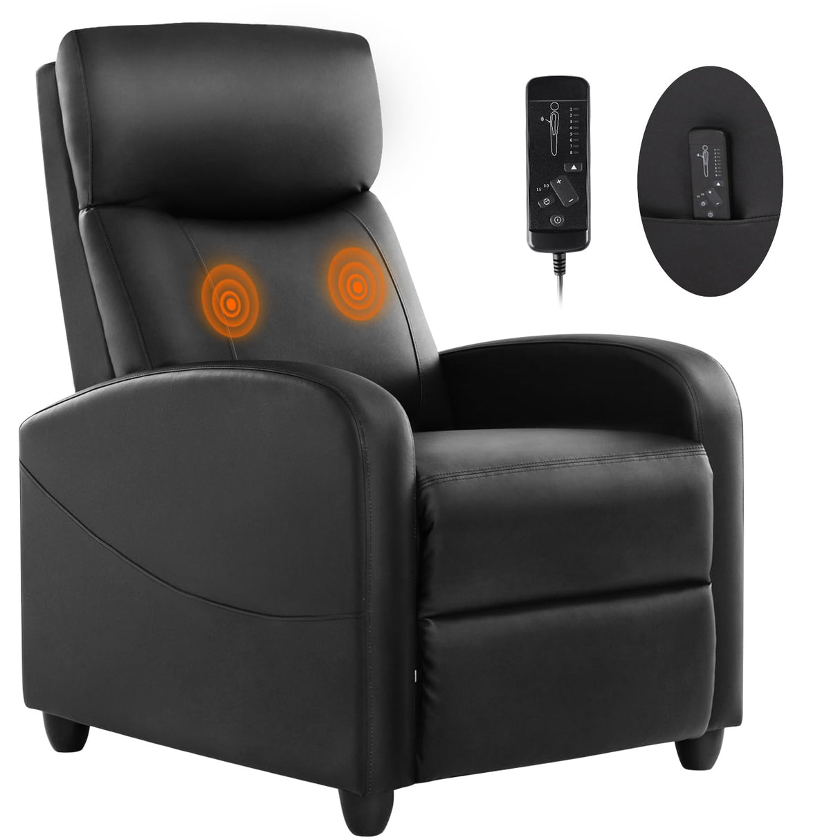 Sweetcrispy Massage Recliner Chair for Adults, Adjustable Home Theater Seating with Lumbar Support, Modern Fabric Reclining with Padded Backrest and Seat, Compact Sofa Chairs for Living Room, Black Sweetcrispy