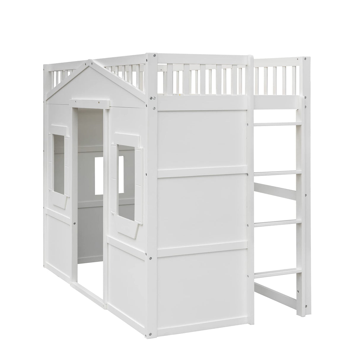 NCKMYB Twin Loft Bed with Under Bed Play Room, Wooden Loft Bed with Cabin, Kids Loft Bed for Kids Teens Boys & Girls or Small Room (White) NCKMYB