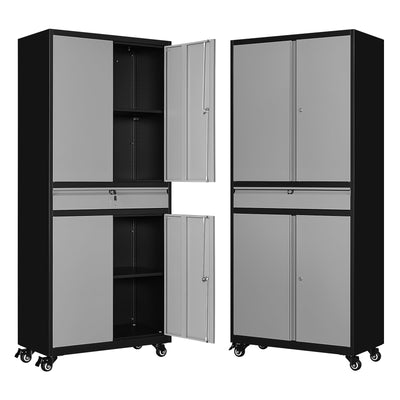 BYNSOE Metal Storage Cabinet with Wheels Metal Garage Cabinet with Adjustable Shelves Tool Storage Cabinet with 1drawer Steel Locker Cabinet with Lock for Home Garage(Black Gray-73 4 casters)