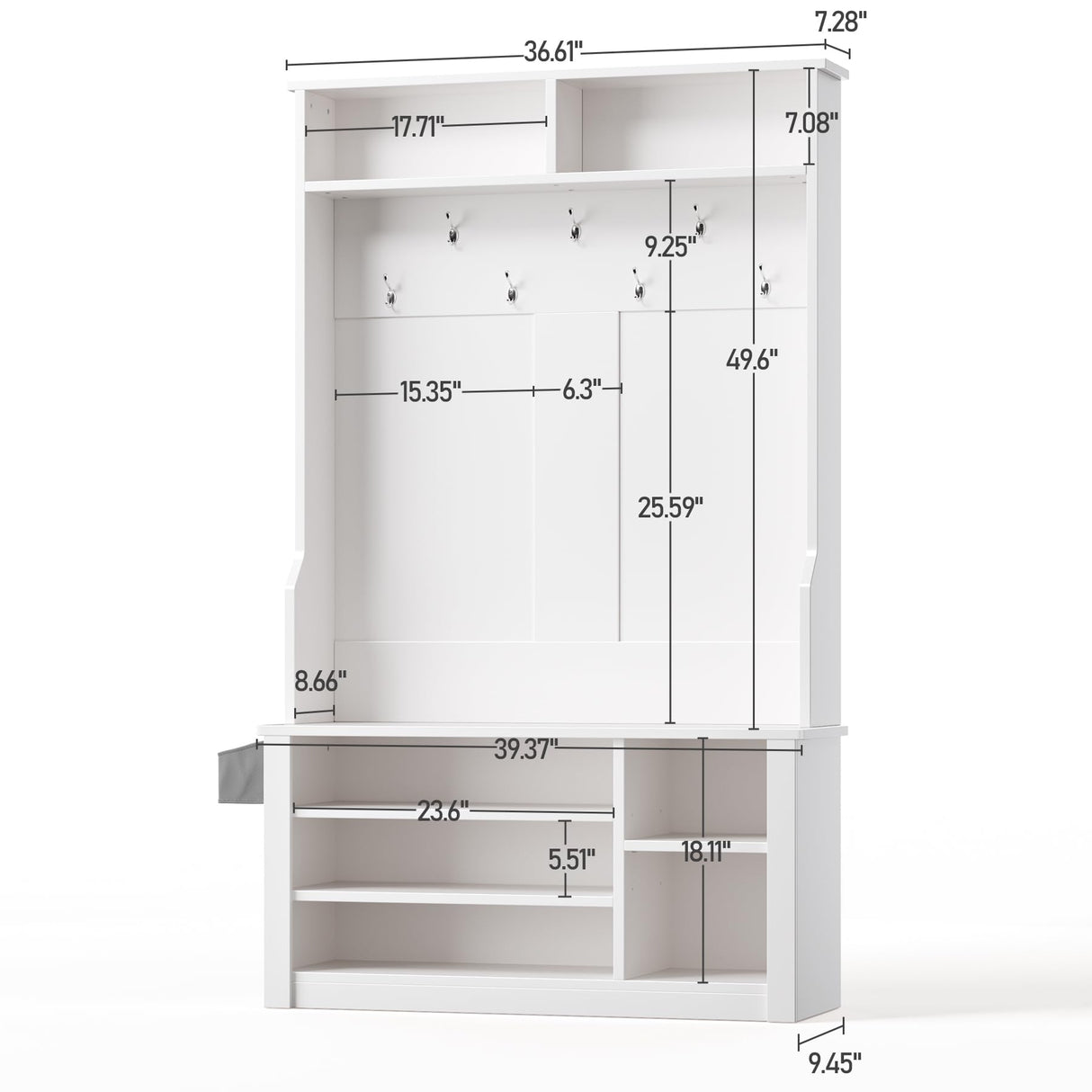 Aiho Hall Tree with Bench and Shoe Storage, 3-in-1 Entryway Bench with Coat Rack, Hall Tree with Bench with Adjustable Shoe Storage, 2-Tier Top Storage, for Entryway, Hallway, White Aiho