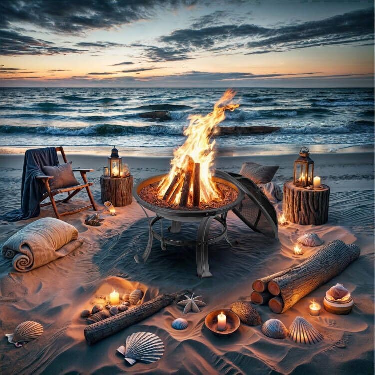 22 Inches Portable Fire Pit Outdoor Wood Burning Steel Lightweight BBQ Grill Firepit Bowl with Log Grate&Poker for Outside Patio Campfire Bonfire Backyard Nouva