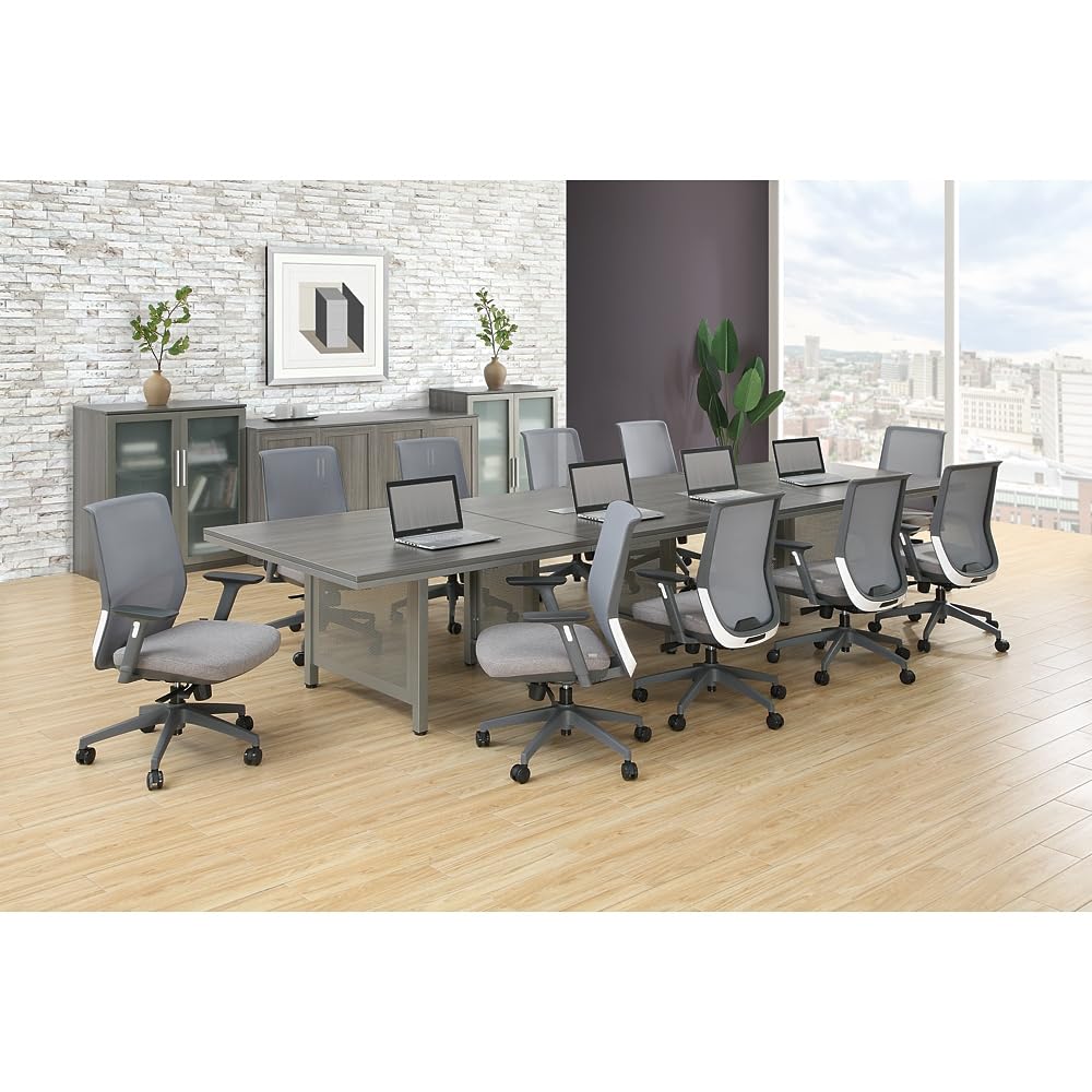 NBF at Work 14' Expandable Conference Tables - Warm Ash Laminate Conference Room Tables - Steel Leg Office Meeting Table - Durable Training Tables with Grommet Hole (47.24" D x 129.91" W x 29.53" H) nbf signature series