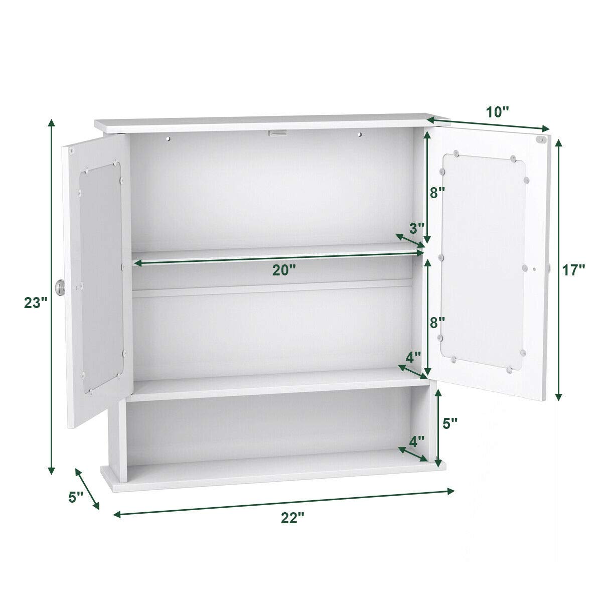 Tangkula Bathroom Cabinet, Wall Mount Storage Cabinet with Double Mirror Doors, Wood Medicine Cabinet(White) Tangkula