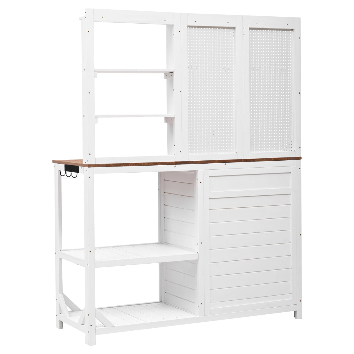 Fir Wood Potting Bench with Hutch - Outdoor Garden Workstation with 4 Shelves, Drawer & Adjustable Storage, 50.2" Countertop, & Pegboard (White + Wood + Rustic) Oevsld