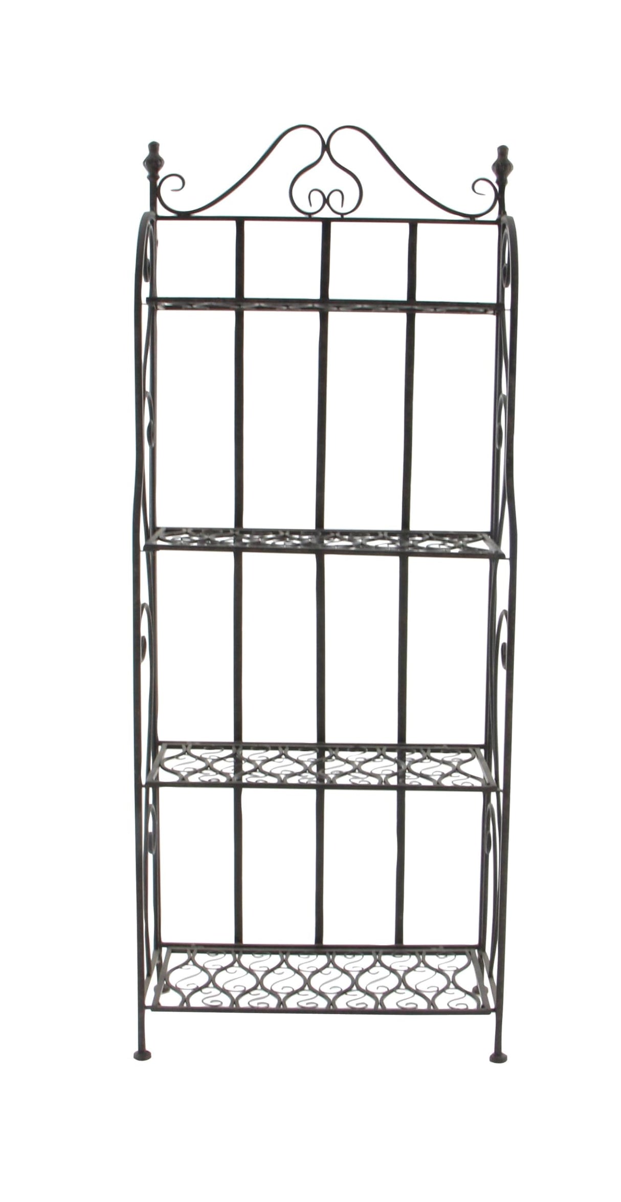 Deco 79 Metal Scroll Indoor Outdoor Tall Folding 4 Shelf Bakers Rack, 25" x 12" x 64", Black Deco 79