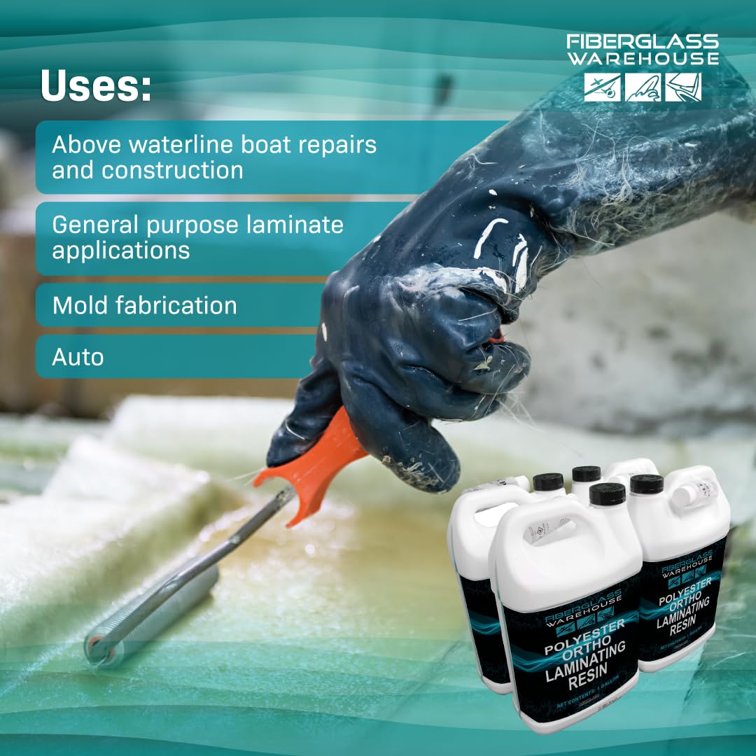 Fiberglass Warehouse Polyester Laminating Resin Kit - Marine Grade Fiberglass Resin - 1 Gallon - Catalyst Included - Fiberglass, Boat Repair, Decks, RV, Auto Fiberglass Warehouse