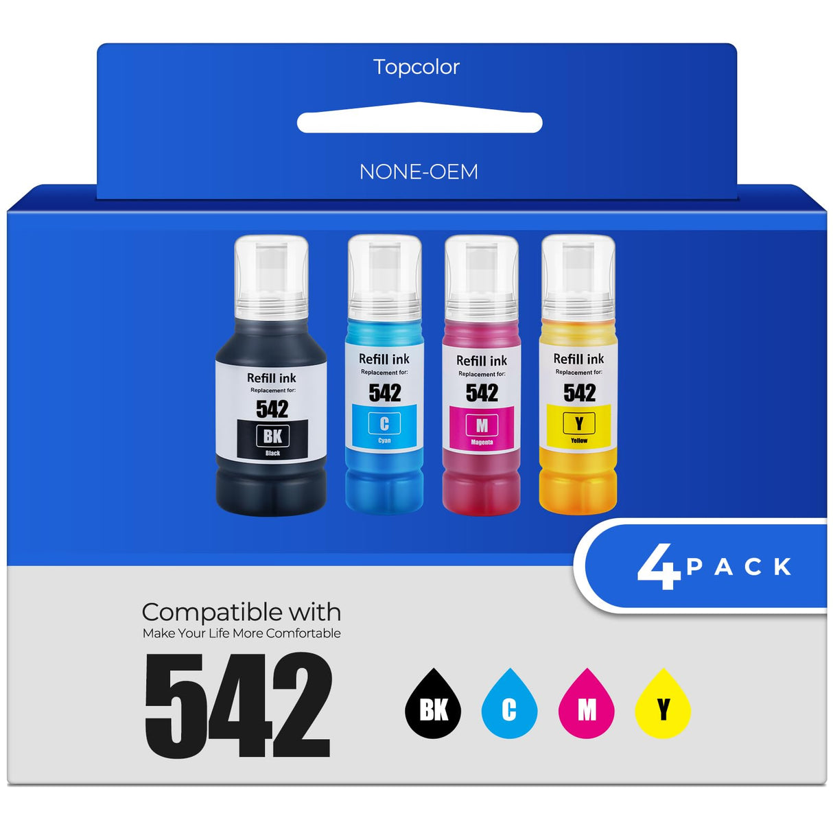 542 Ink Refill Bottles ET-5150 ET-5170 ET-5850 ET-5800 ET-16650 Replacement for Epson 542 Ink Refill Bottles Work for EcoTank Pro ET-5150 ET-5170 ET-5180 ET-5800 ET-5850 ET-5880 ET-16600 ET-16650 Topcolor