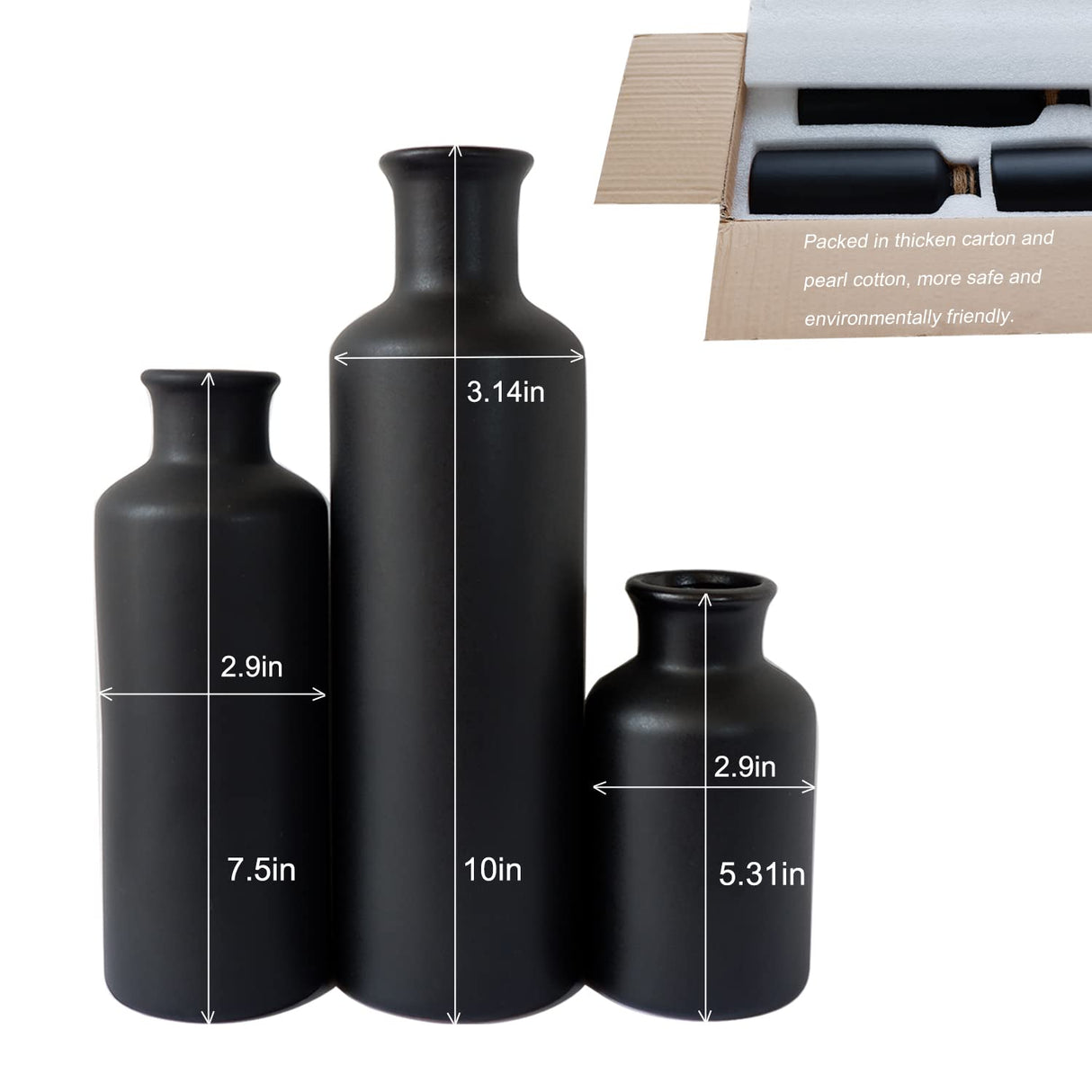 Matte Black Ceramic Vase Set, 3 Small Rustic Decorative Vases for Modern Farmhouse Office Home Decor, Living Room Centerpieces Decoration for Table Mantel Entryway Shelves Decor Egobasic