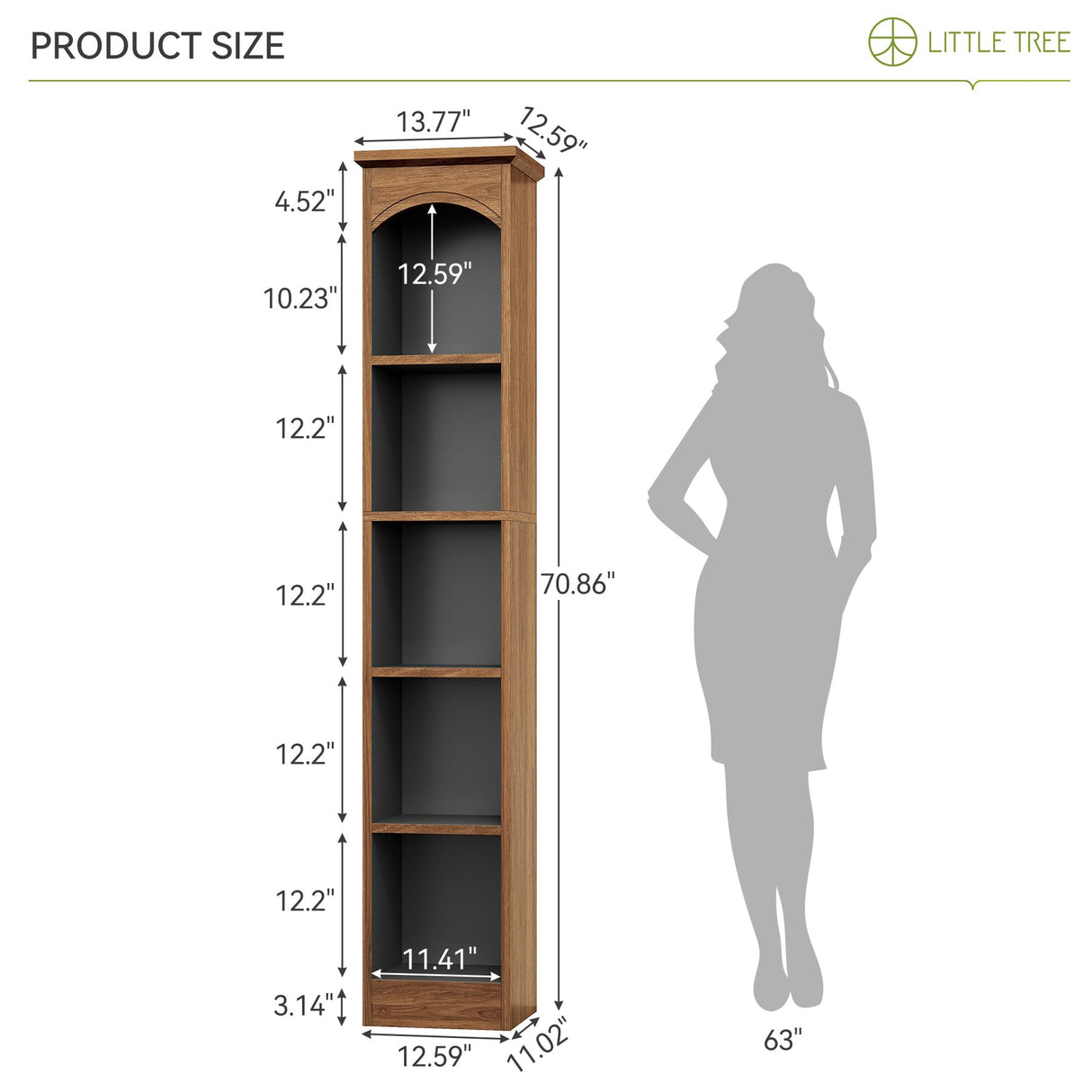 LITTLE TREE 70.9" Tall Bookcase, 5-Tier Open Bookcase with Cubes, Wood Bookshelf with Storage Space, Freestanding Narrow Bookcase for Home Office, Brown, 2 Pack LITTLE TREE