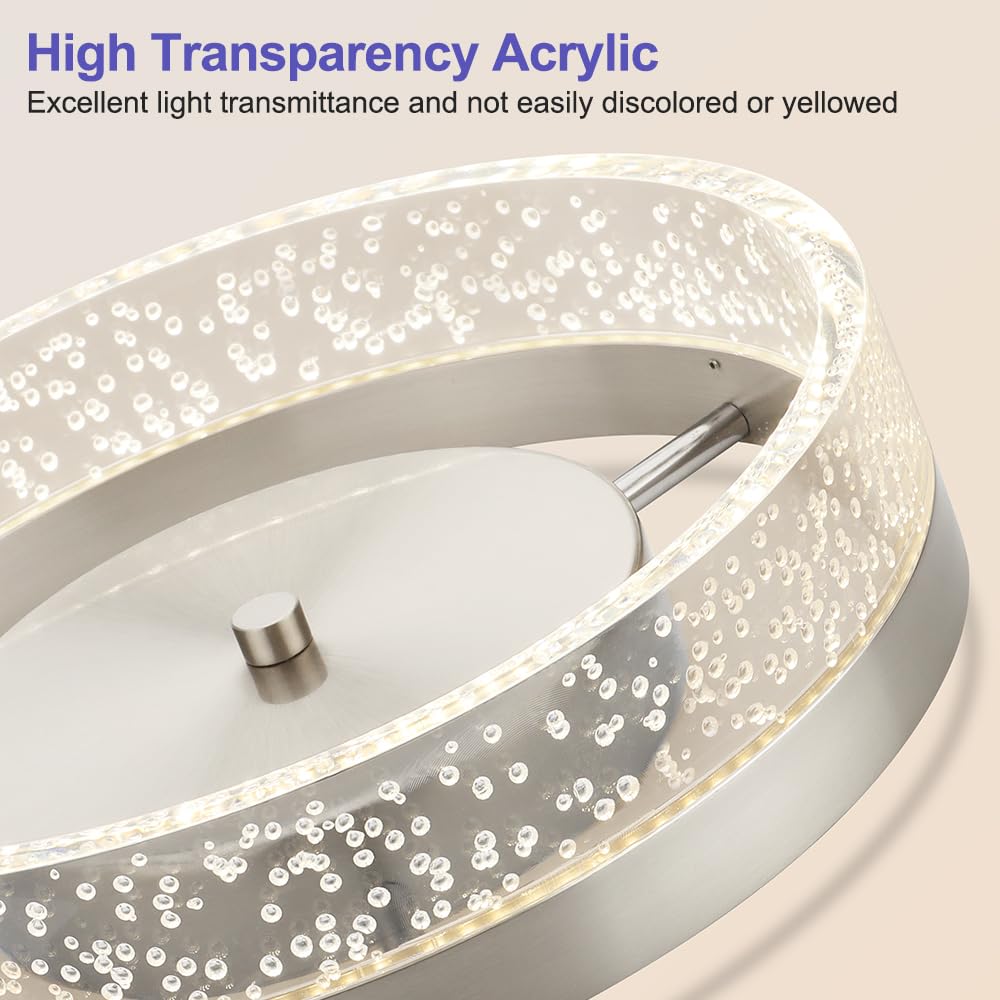 Bekada LED Flush Mount Ceiling Light Fixture, 12In Crystal Chandelier with Clear Bubble Acrylic, Modern Ceiling Lighting for Dining Room, Bedroom, Living Room, Kitchen, Brushed Nickel, 4000K Dimmable Bekada