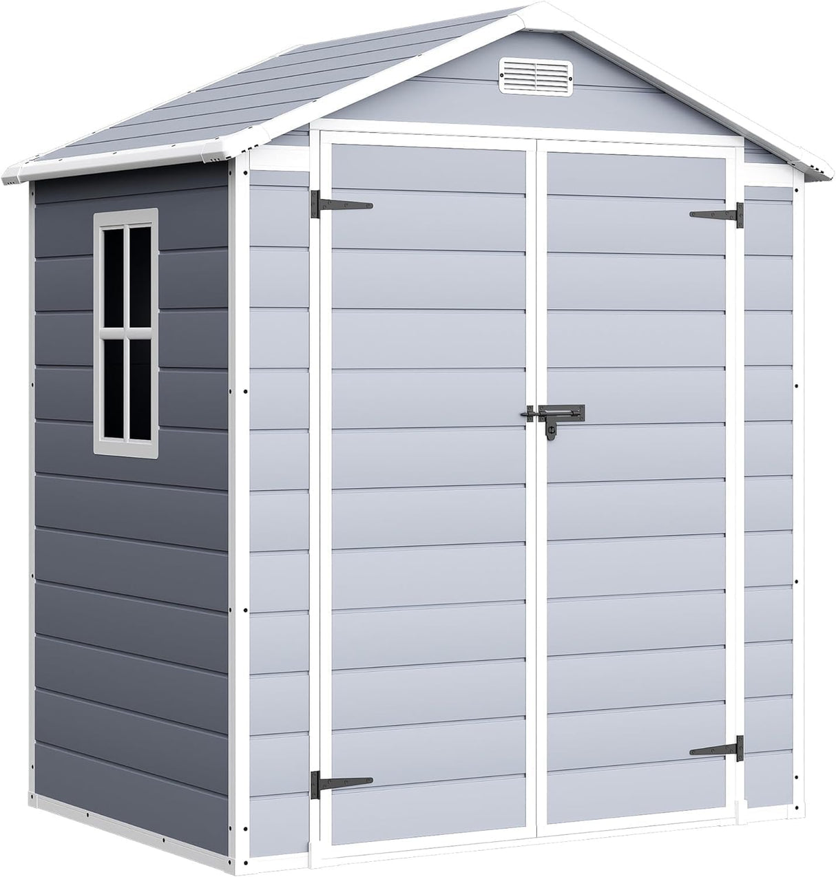 Devoko 6x4 FT Outdoor Storage Shed, Plastic Resin Garden Shed with Lockable Door & Built-in Floor, Waterproof Tool Shed for Backyard, Patio, Lawn, Pool Supplies (Grey) Devoko