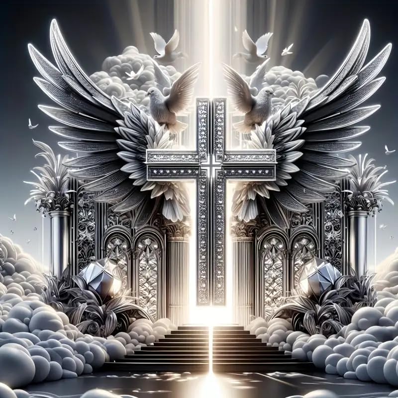 Ekuxom Cross Diamond Art Painting Kits for Adults, Glow Christian Diamond Art Kits, Full Round Religious Diamond Art Paint by Diamond Dots Wall Art Decor 14x14 in Ekuxom