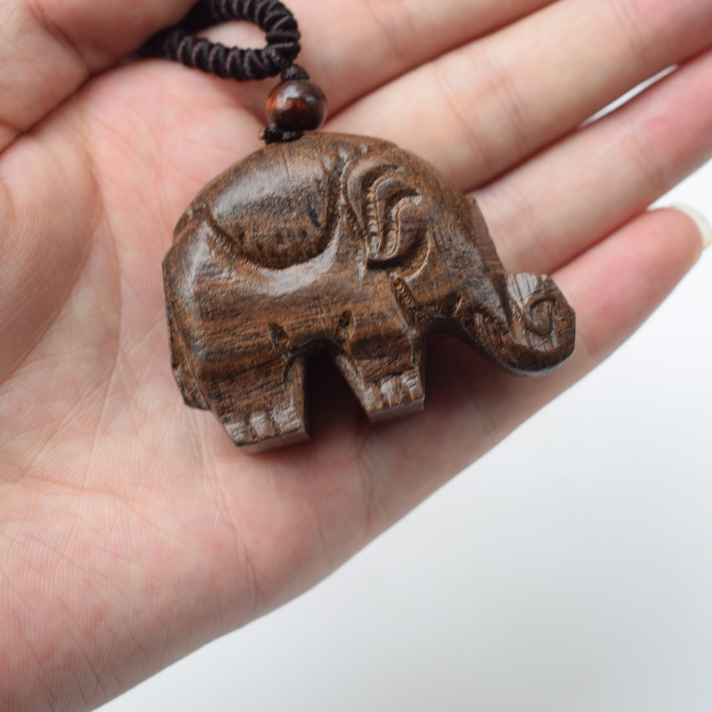 MELOP Handmade Wooden Carving Elephant Pendant Retro Folk for Sweater and Leisure Dressing/Clothing Accessories/Home Decoration Pendant - Wooden Elephant MELOP