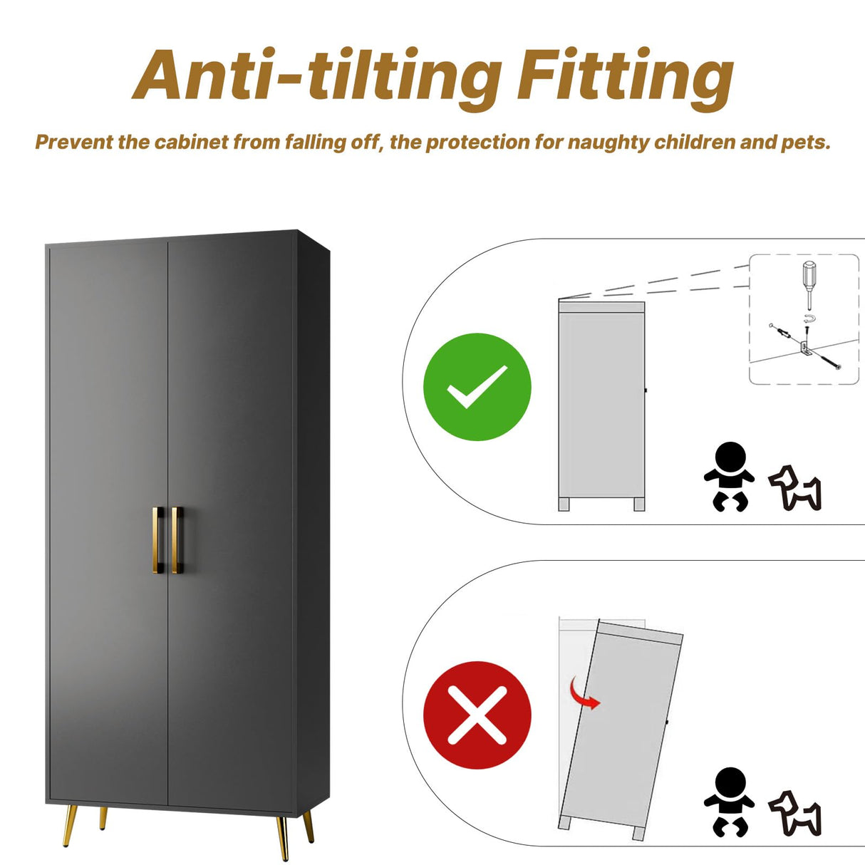 LYNSOM Tall Storage Cabinet, Freestanding Kitchen Pantry Cabinet with Adjustable Shelf and Doors, Floor Storage Accent for Kitchen, Dining Room (Black) LYNSOM