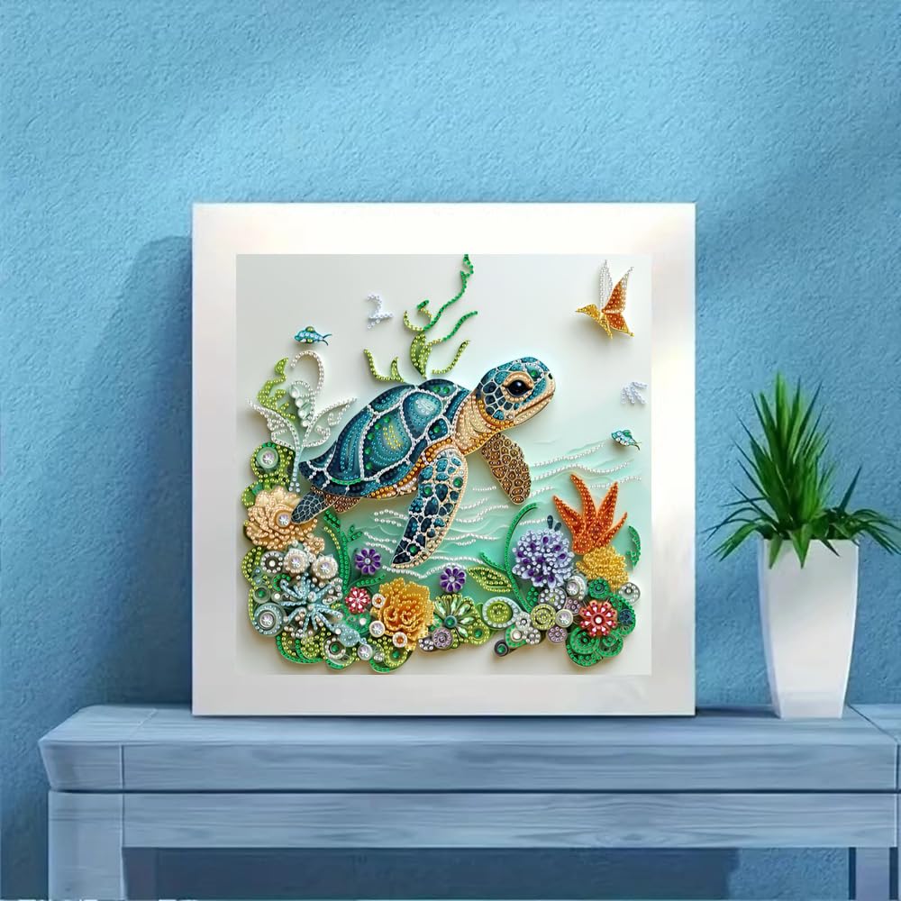 Sea Turtle Animal Diamond Painting Kits for Adults Beginner,DIY Special Shape Diamond Art Kits for Flower,Diamond Gem Art Crystal Rhinestones Painting Crafts Kits for Home Wall Decor 13.8 X 13.8Inch ZQEATRY