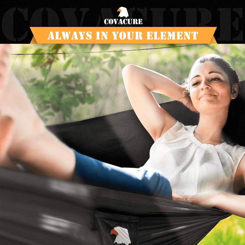 Covacure Camping Hammock - Lightweight Double Hammock, Hold Up to 772lbs, Portable Hammocks for Indoor, Outdoor, Hiking, Camping, Backpacking, Travel, Backyard, Beach(Black) covacure