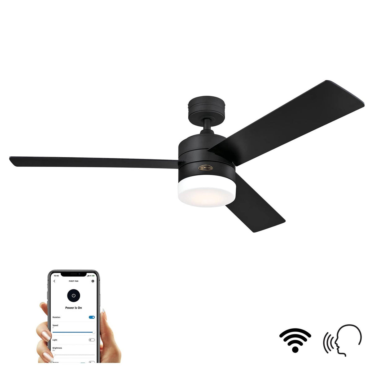 Westinghouse Lighting 74006A00 Modern Alta Vista Works with Alexa Smart WiFi Ceiling Fan with LED Light, Remote Control 52 Inch Matte Black Finish, Opal Frosted Glass, A Certified for Humans Device Westinghouse