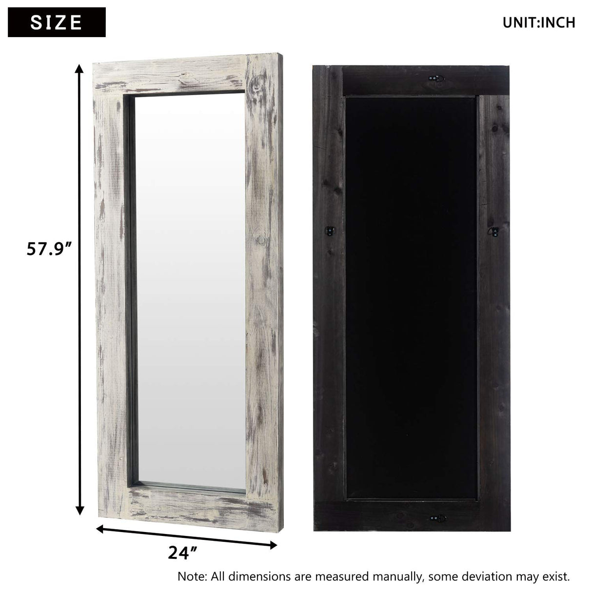 KIAYACI Full Length Mirror Floor Mirror Wood Frame Wall Mounted Mirror Distressed Style Wide Frame Dressing Make Up Mirror for Bathroom/Bedroom/Living Room/Entry/Farmhouse (Light Gray, 58" x 24") KIAYACI
