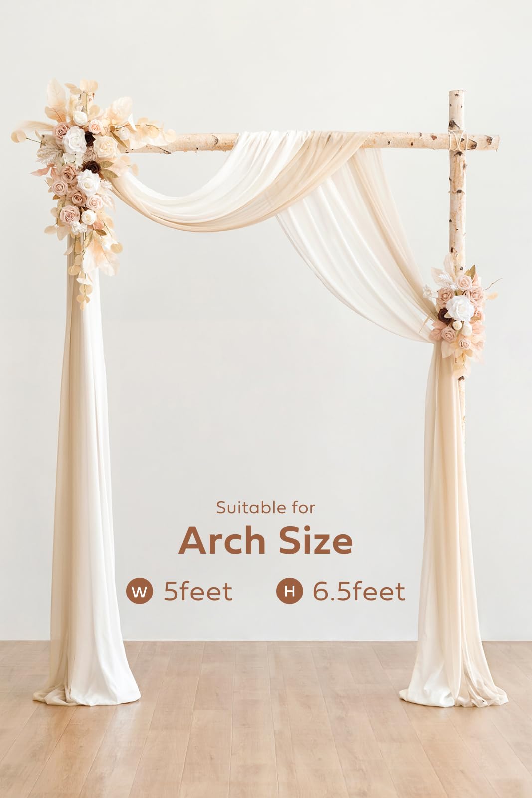 Ling's Moment White Gold Artificial Wedding Arch Flowers Kit Pack of 4, 2pcs Hanging Flower Arrangement 2pcs Chiffon Drapes Ceremony Reception Fake Rose Arbor Backdrop Stand Floral Outdoor Decorations Ling's Moment