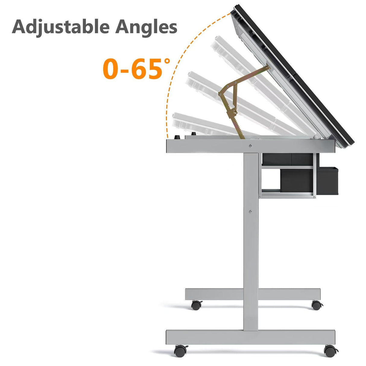 OS MOTOR Adjustable Drafting Table with Glass Top, Art Craft Desk with Slide-Out Drawers, Rolling Wheels, Storage, for Drawing, Writing, Painting, and Creative Tasks, Ideal for Home Office OS MOTOR