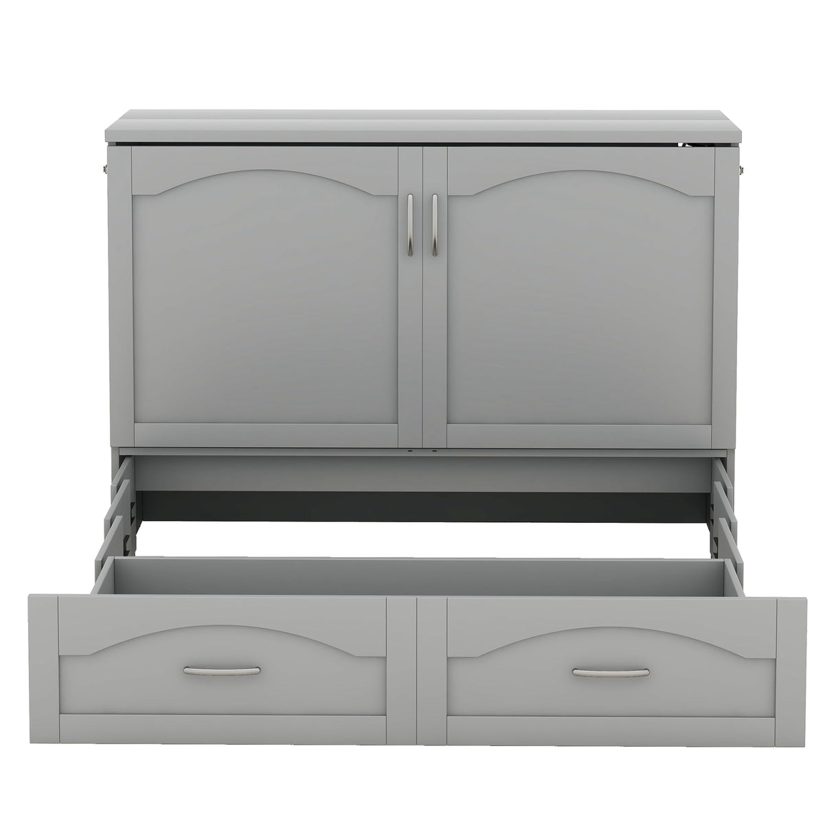 MERITLINE Full Size Murphy Bed Wall Bed with Storage Drawer and a Set of Sockets & USB Ports, Space-Saving for Multipurpose Guest Room or Home Office, Gray MERITLINE