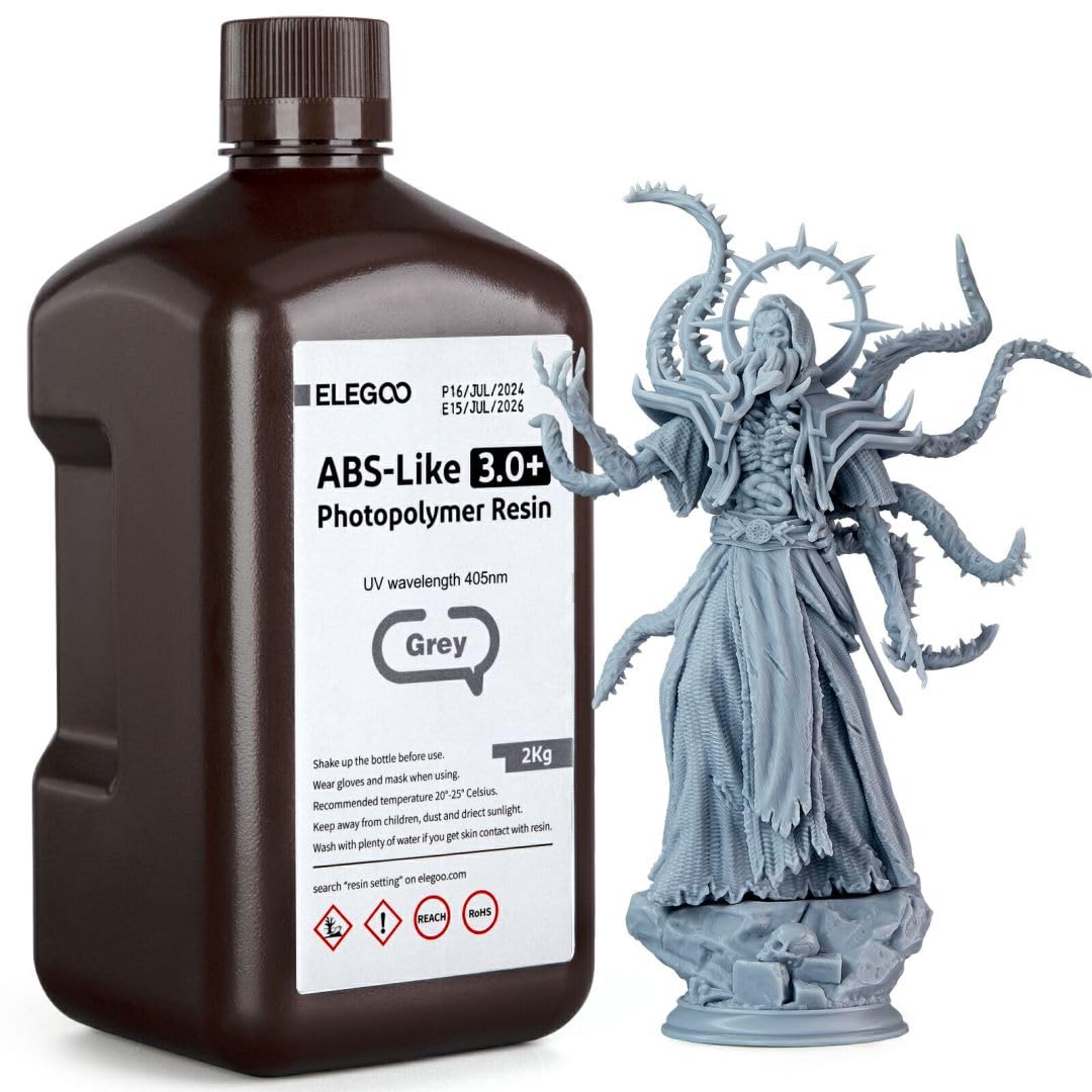 ELEGOO ABS-Like Resin 3.0+, Upgraded 3D Printer Photopolymer Resin, Higher Heat-Resistance Fast Curing High Precision Non-Brittle, Grey 2000g ELEGOO
