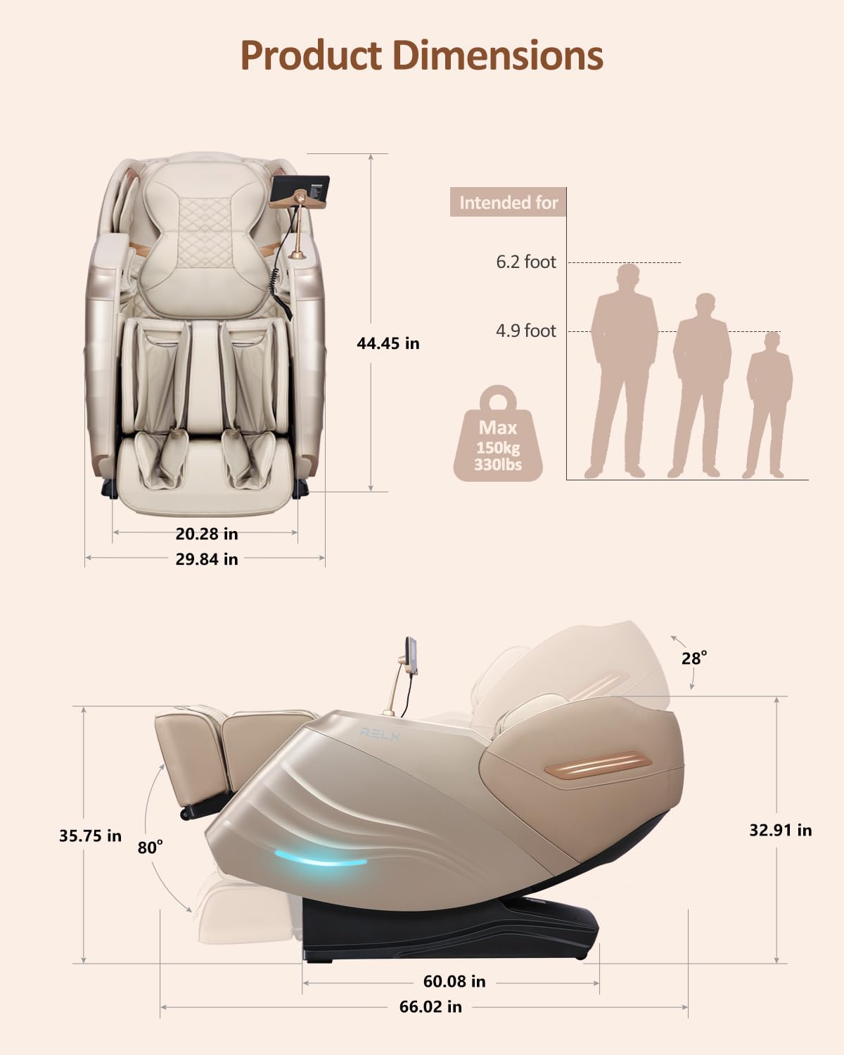 RELX 2026 Massage Chair Full Body, 20 Modes Zero Gravity SL-Track Shiatsu Massage Chair Built-in Heat System, Airbag Massage with Body Scan, Deep Yoga Stretch, Calfrest Extension and AI Control(Cream) RELX