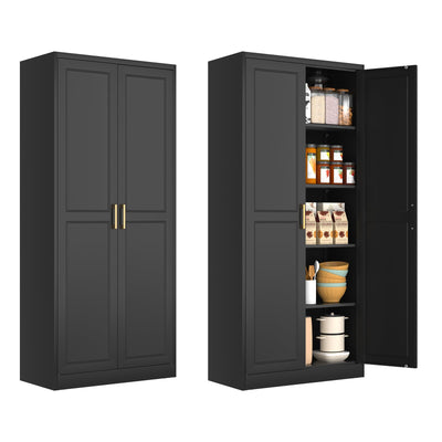 Pantry Cabinet, 71 Inch Tall Kitchen Storage Cabinet, Metal Pantry Cabinet with Doors and Adjustable Shelves, Black Food Cupboard Freestanding Cabinet for Living&Dinning Room-Assembly Required