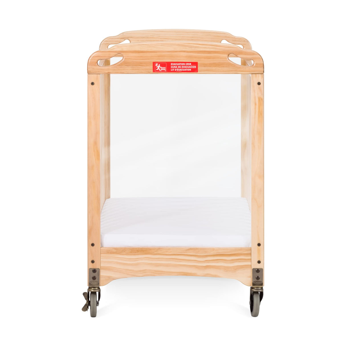 Child Craft Safe Haven Daycare Evacuation Wooden Compact Portable Crib with 4" Casters, Features Clearview End Panels, Durable Wood Construction, Easy Grib Handles, Fits Through Doorways (Natural) Child Craft