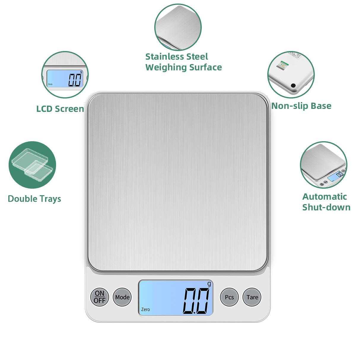 KUBEI Upgraded Larger Size Digital Food Scale Weight Grams and OZ, 5kg/0.1g Kitchen Scale for Cooking Baking, High Precision Electronic Scale with LCD Display KUBEI