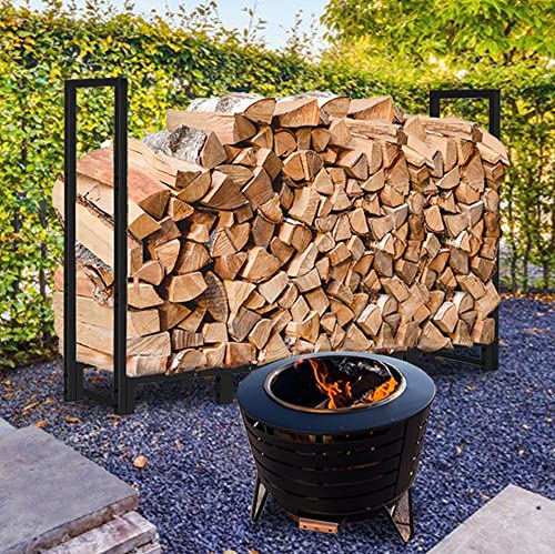 Koutemie 8Ft Outdoor Firewood Rack Holder for Fireplace Wood Storage, Adjustable Fire Log Stacker Stand, Black Koutemie