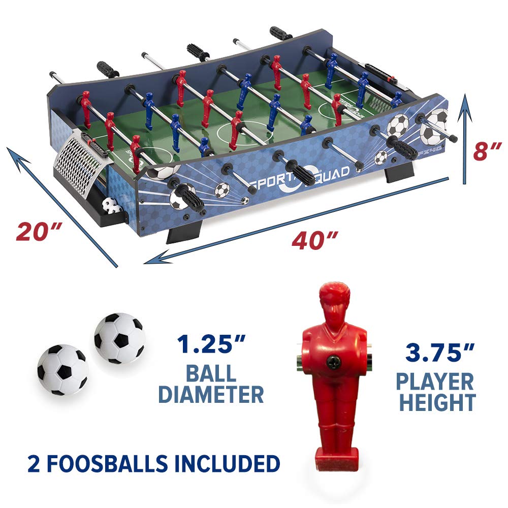 Sport Squad FX40 40 inch Table Top Foosball Table for Adults and Kids - Compact Mini Tabletop Soccer Game - Portable Recreational Hand Soccer for Game Room & Family Game Night - Incl. 2 Foosball Balls Sport Squad