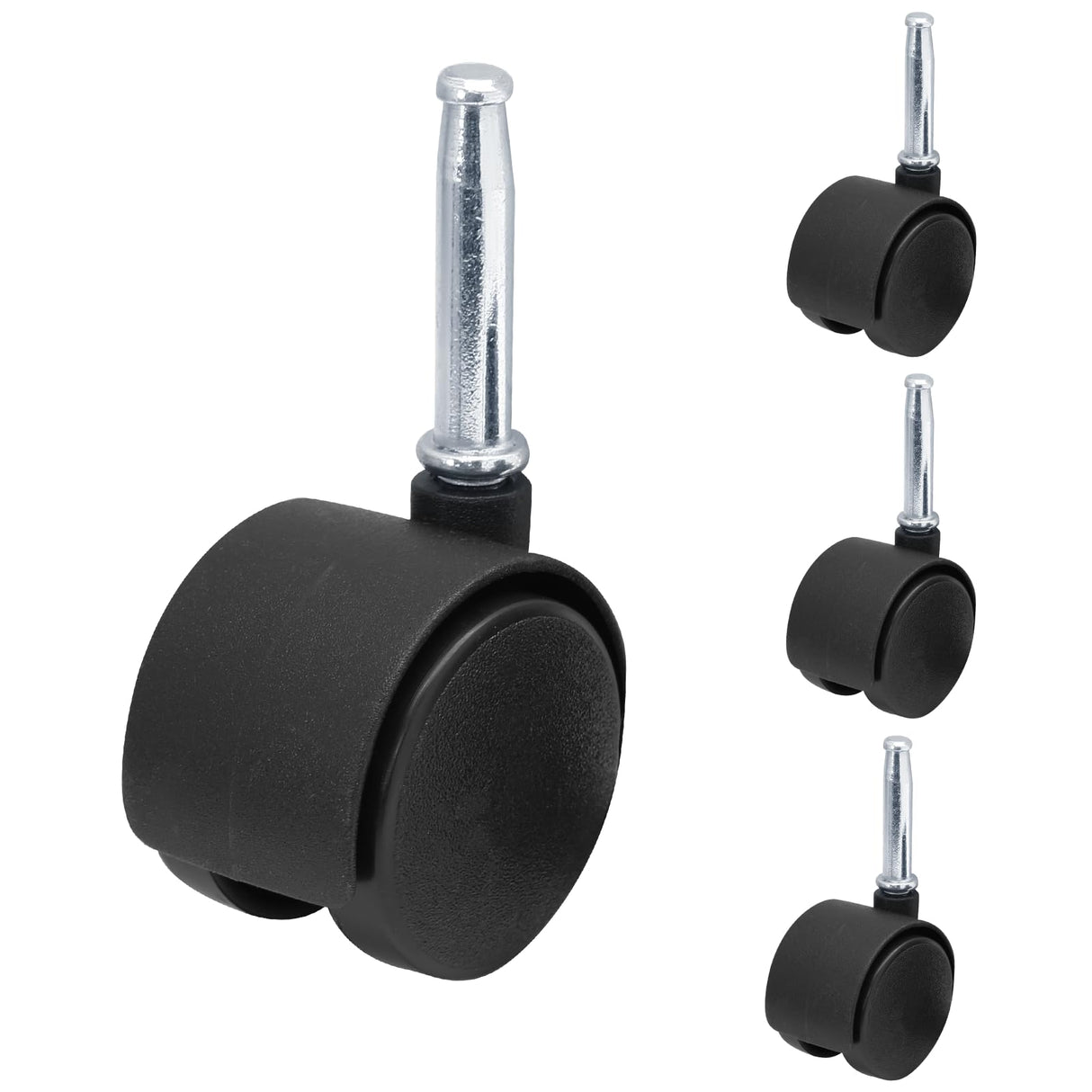 suiwotin 4pcs 1.5 Inch Swivel Caster Wheels, M8 Grip Neck Stem Caster Wheels, Heavy Duty Casters, Black Nylon Wheels Replacement for Furniture, Table, Cabinet, Shelf suiwotin