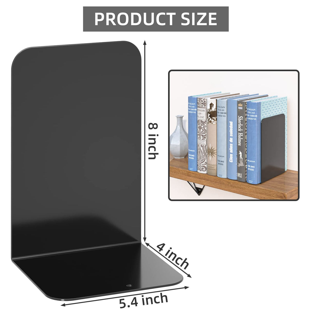 VFINE Bookends 1 Pair, Bookends for Shelves, Metal Black Book Ends for Shelves, Book Ends for Heavy Books, Book Shelf Holder for Home Office VFINE