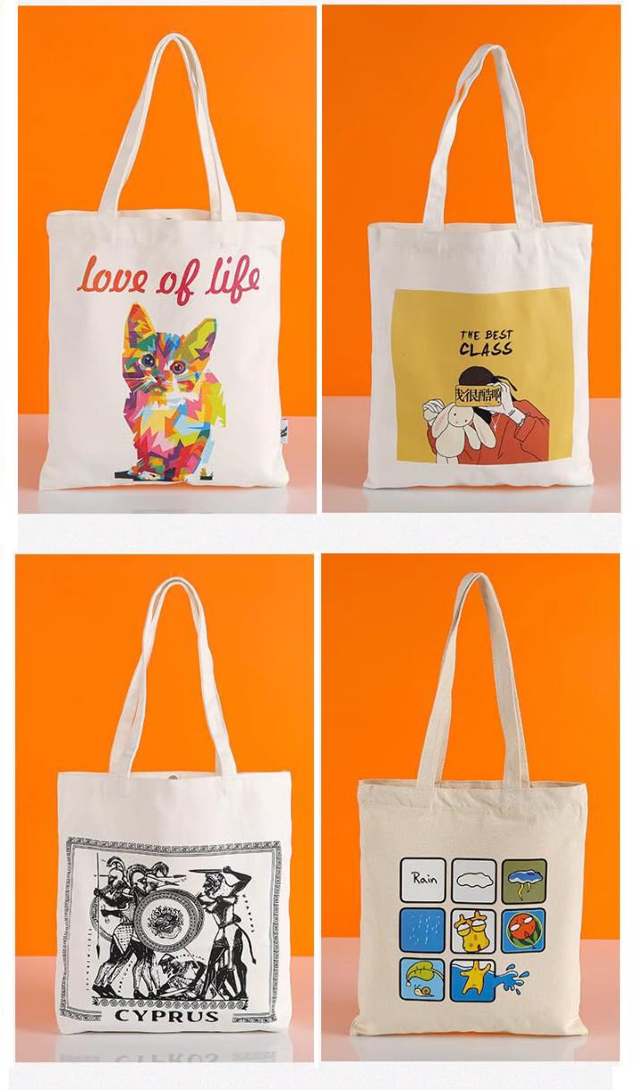 E-Found 10 Pcs Canvas Sublimation Tote Bags Blanks, Sublimation Blank Bag Resuable Washable Grocery Tote Bags for DIY Carry Books and Lunch Box E-Found