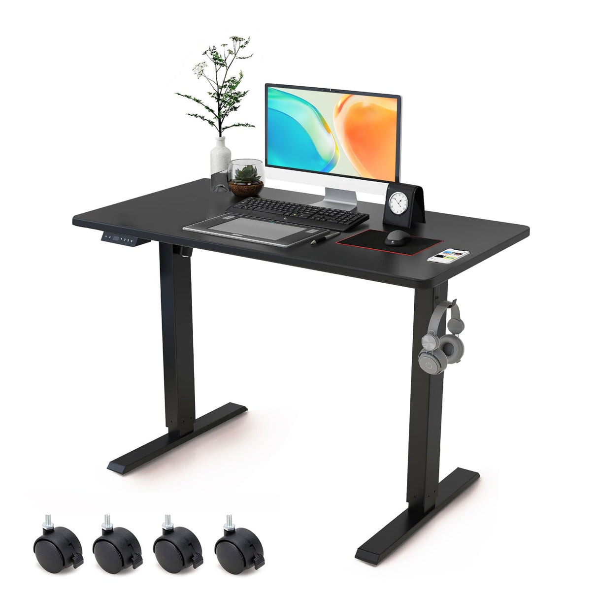 Win Up Time Electric Standing Desk Whole Piece Desktop Height Adjustable Desk- Standing Computer Desk, Sit Stand Desk Frame & Top, Electric Stand Up Desk on Wheels Win Up Time