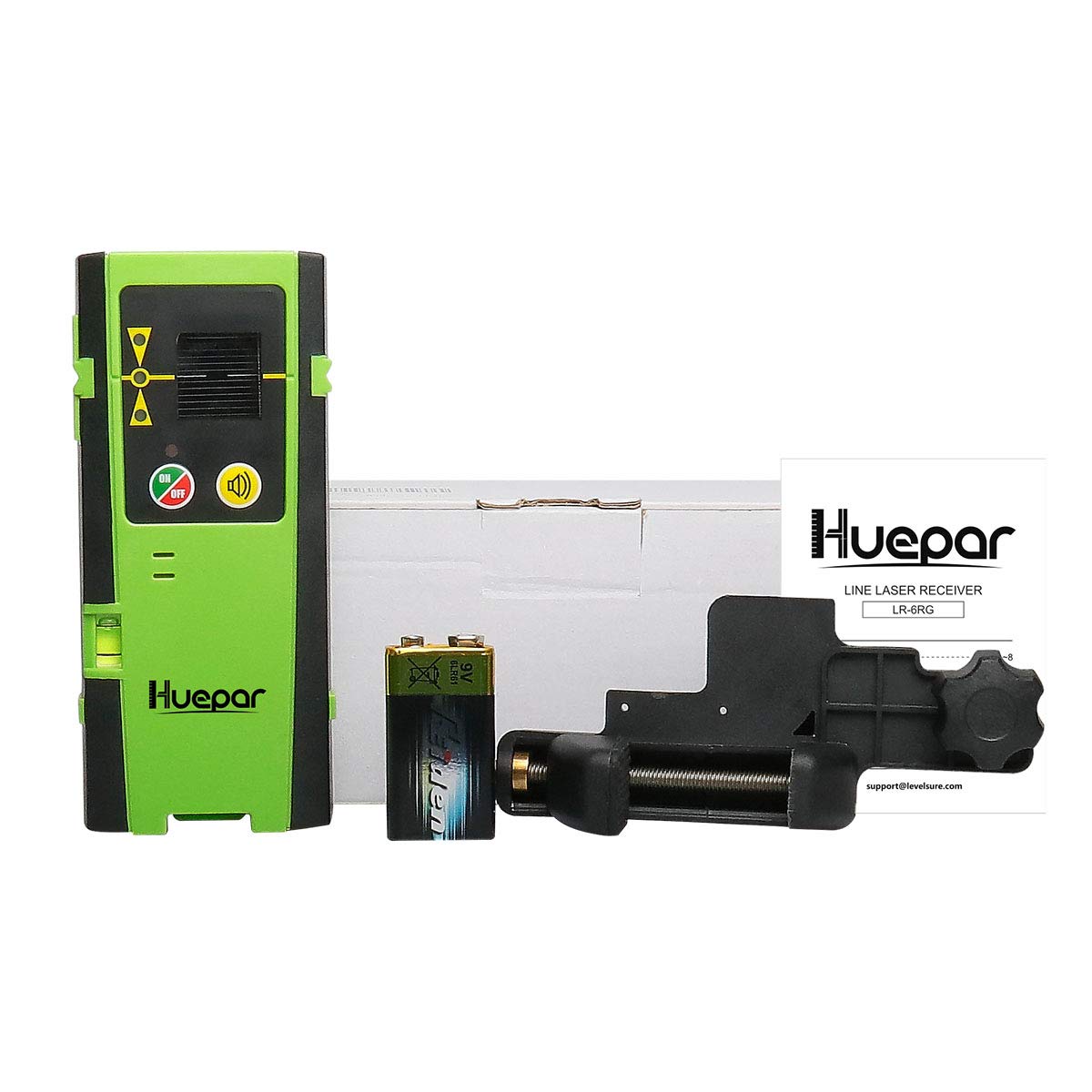 Huepar LR-6RG Laser Detector for Laser Level, Detect Green & Red Beams Digital Laser Receiver Compatible with Huepar Pulse Mode Line Laser Level Up to 200Ft, Three-Side LED Display, Clamp Included Huepar