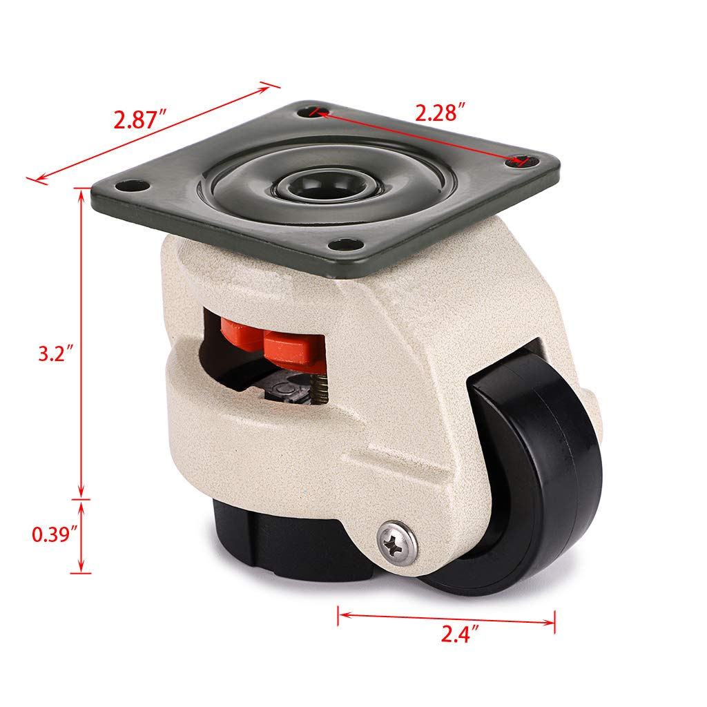 MDLUU Leveling Machine Casters with Rubber Pad, FM-60F Plate Mounted Retractable Workbench Caster, Leveling Feet Wheels, Loading Capacity 551lbs/Per, Pack of 4 MDLUU
