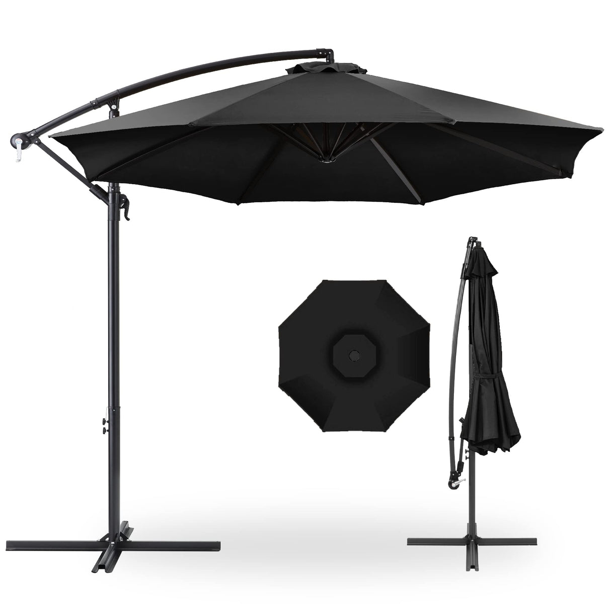 Best Choice Products 10ft Offset Hanging Market Patio Umbrella w/Easy Tilt Adjustment, Polyester Shade, 8 Ribs for Backyard, Poolside, Lawn and Garden - Black Best Choice Products
