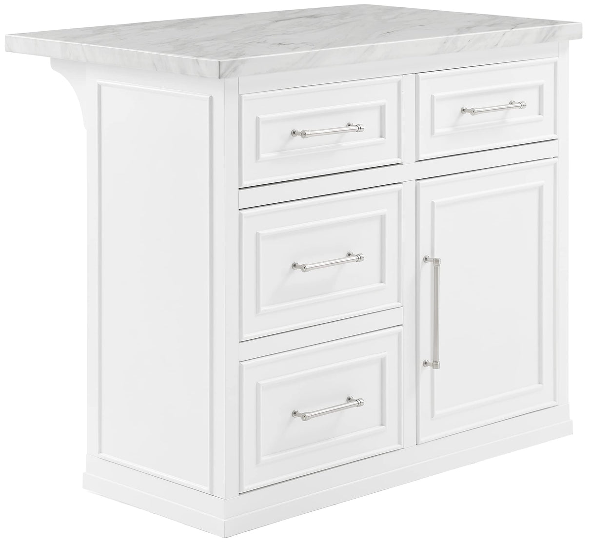 Crosley Furniture Cutler Faux Marble Top Kitchen Island with Storage, Breakfast Bar, Microwave Stand, White Crosley Furniture