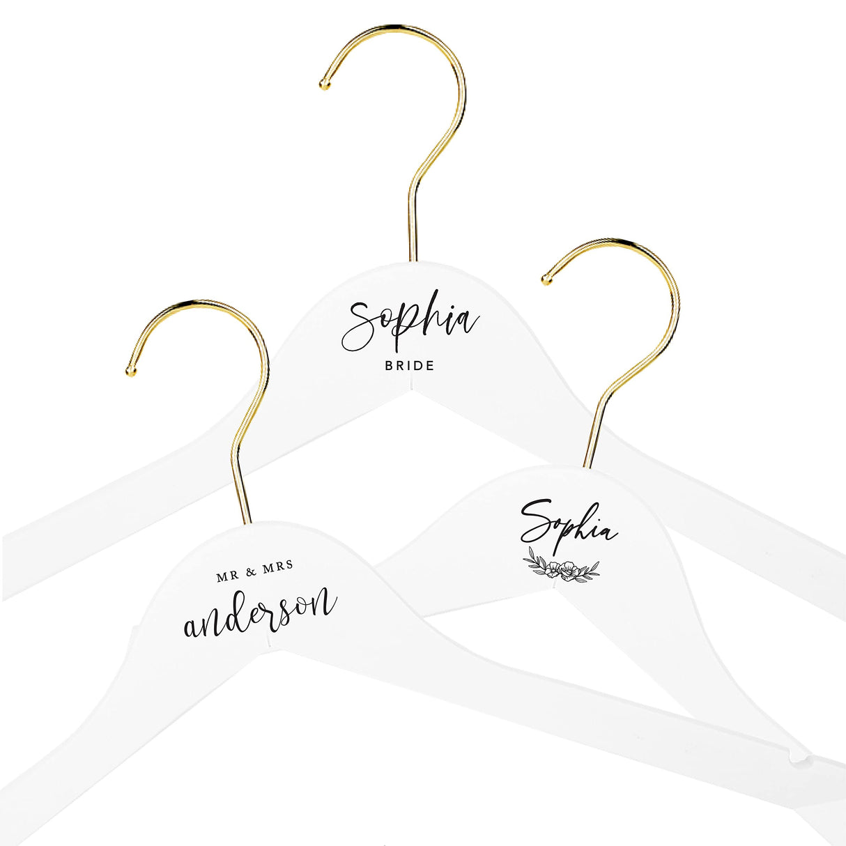 Andaz Press Personalized Bridal Hangers, Premium White Wooden Hangers for Wedding Dress, Bridesmaid Dresses, Bridal Party, Custom Name Wedding Gift, Andaz Press