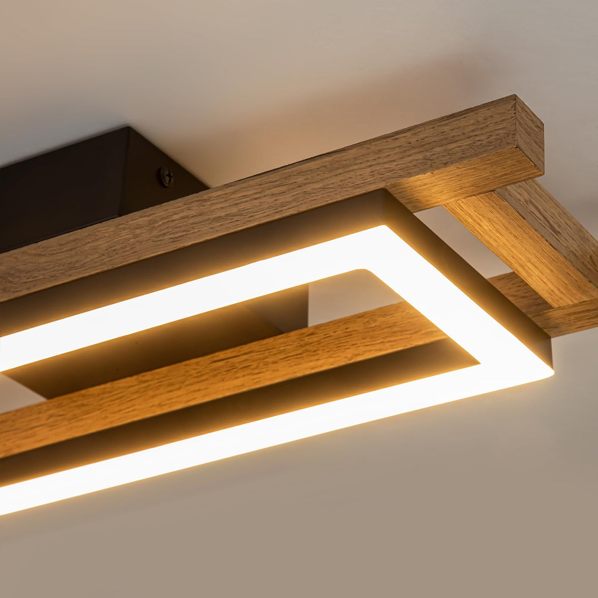 Lingkai LED Modern Ceiling Lights Wooden Square Rectangular Lamp Fixture Wood, 17.3in 12w Modern Kitchen Ceiling Lighting Fixtures 3000K for Island Bedroom Living Room Hallways Lingkai