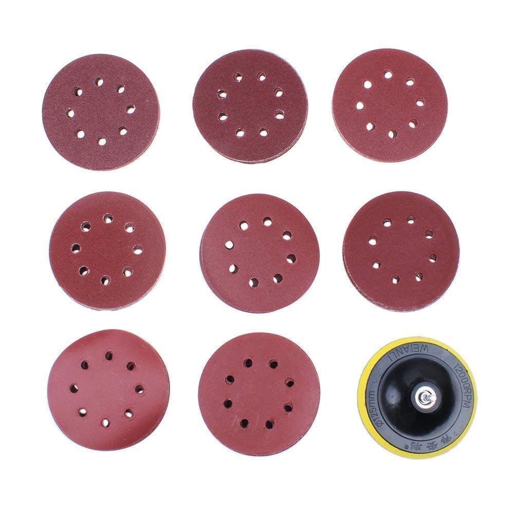 80 Pack 5 inch Sanding Discs Kit 8 Hole Sander for Drill Polishing Pad Hook and Loop Plate 60 80 120 180 240 400 600 800 Grit Sandpaper Abrasive Tool AUTOTOOLHOME