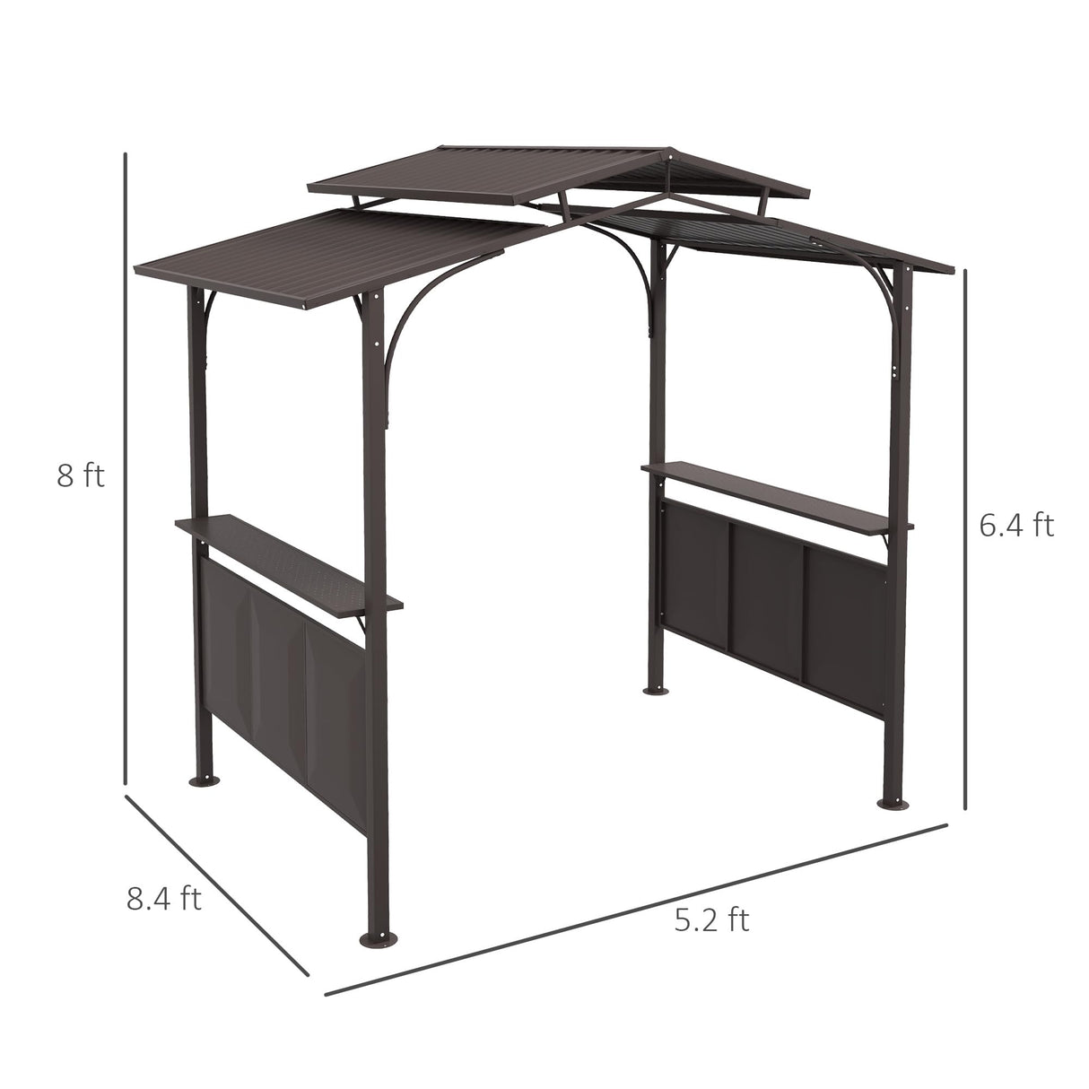 Outsunny 8'x5' BBQ Grill Gazebo with 2 Side Shelves, Outdoor Double Tiered Interlaced Polycarbonate Roof with Steel Frame, Brown Outsunny