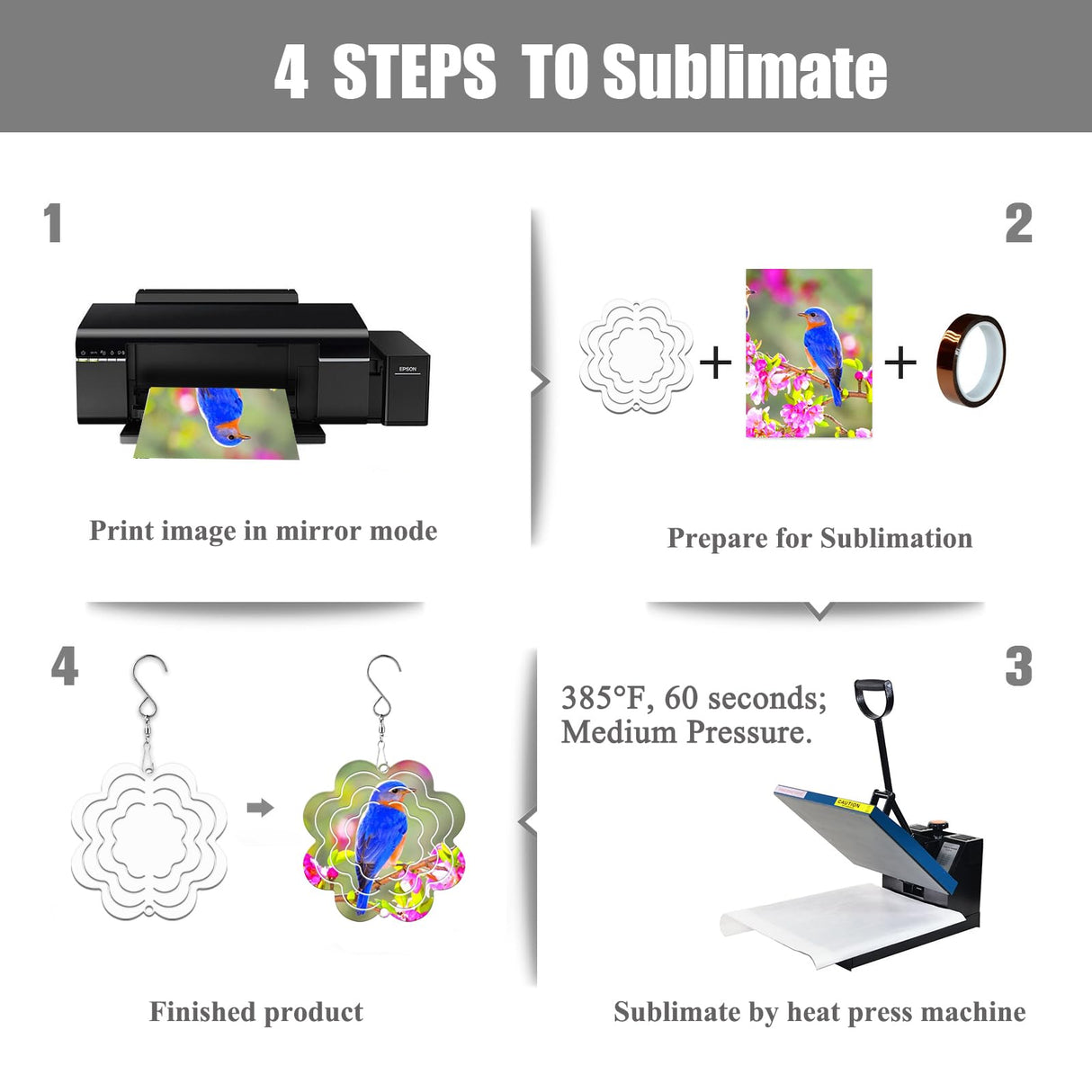 WindMage 12 Pack 3inch Sublimation Wind Spinner Blanks 3D Aluminum Metal Wind Sculpture Kinetic Spinners for Yard Garden Indoor Art Ornaments Xmas Hanging Decoration (Flower) WindMage