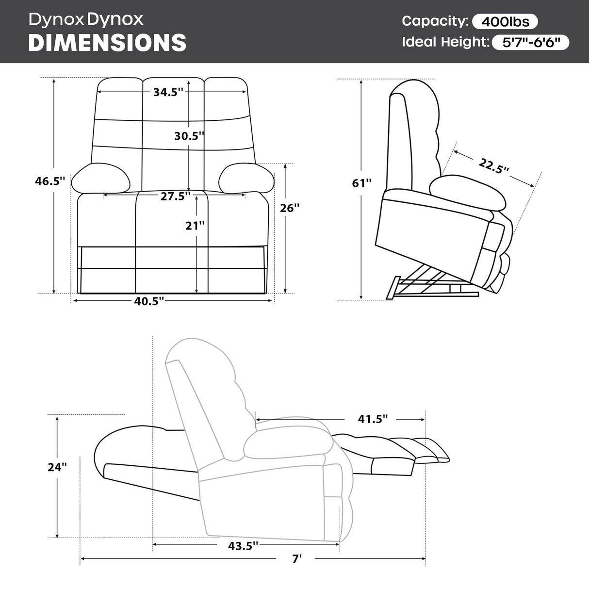 DYNOX 400lbs Lift Chairs for Big & Tall Seniors Power Lay Flat Recliner Oversized Lift Sofa with Heat Massage Electric Lift Recliner Chair Bed, Extended Footrest(9205L,Chenille,Grey) DYNOX