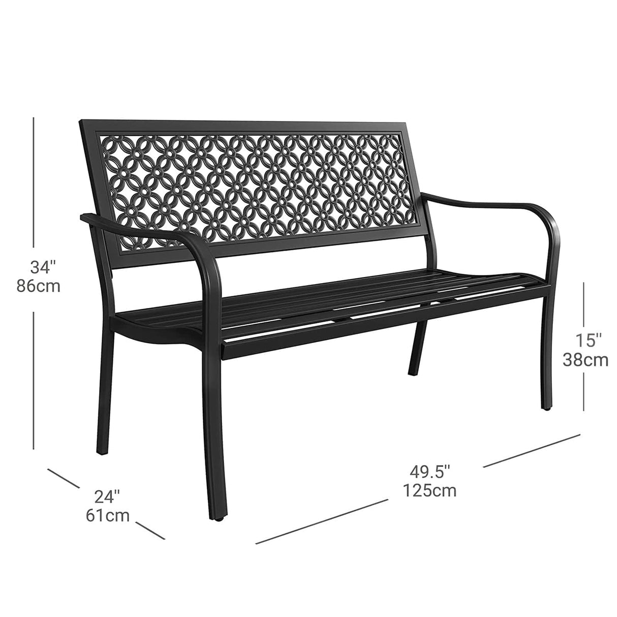 Grand patio 50" Outdoor Bench Garden Bench with Armrests Bench for Outdoors Lawn Yard Porch Black Grand patio